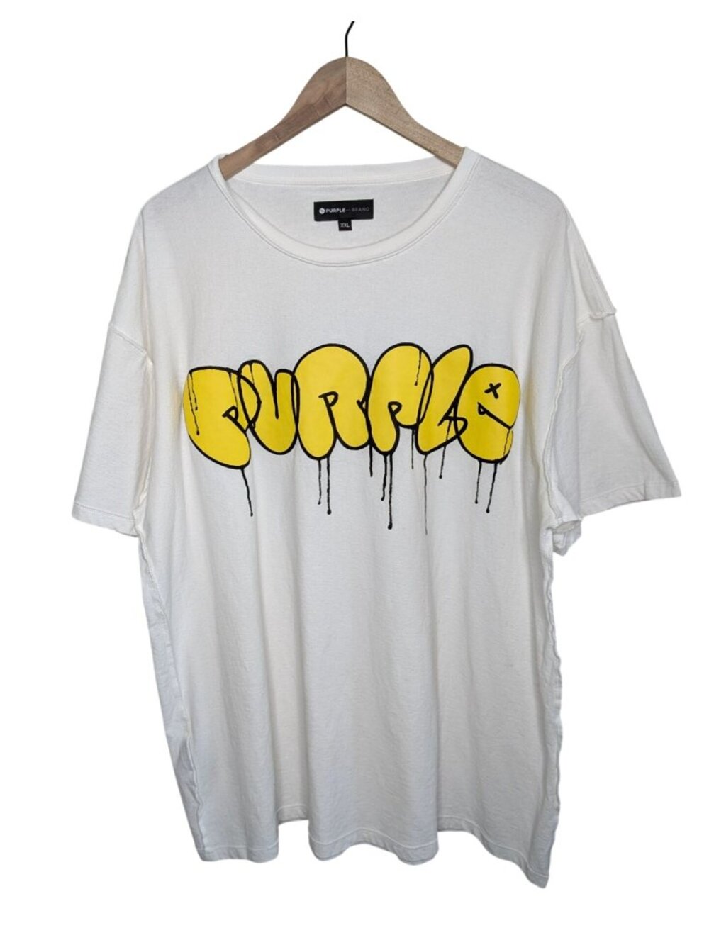 Purple Brand XXL White Inside Out Cotton T-Shirt Yellow Drip Bubble Logo